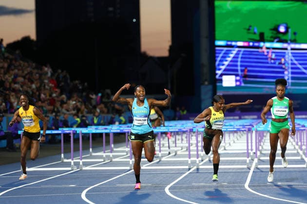 July 30, 2026, Glasgow, Scotland, Great Britain: DEVYNNE CHARLTON of The Bahamas reacts to winning the Athletics Women s 100m hurdles Final of the Commonwealth Games Glasgow 2026 at the Scotstoun Stadium in Glasgow, Scotland. Commowealth Games 2026: Athletics  - ZUMAc179 20260730_zep_c179_021 Copyright: xMickaelxChavetx