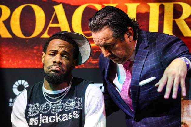 Boxing 2026: Roach Jr. Vs Zepeda JUL 30 July 30, 2026: (R-L) Beto Duran and Lightweight Lamont Roach Jr. chat on stage during the press conference, PK, Pressekonferenz for the Roach Jr. vs Zepeda event at the Skybox Lounge inside the Virgin Hotels on July 30, 2026 in Las Vegas, NV. Christopher Trim CSM. (Credit Image: Â Christopher Trim Cal Media) Las Vegas Nevada United States of America EDITORIAL USE ONLY Copyright: xx ZUMA-20260730_zma_c04_079.jpg ChristopherxTrimx csmphotothree507227