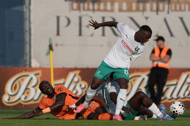 July 30, 2026, Riga, Latvia: Kader Kone, Youba TRAORE and Joyskim Dawa in action during their UEFA Europa Conference League qualifying round game between Latvian FK Auda and Romanian FCSB in Riga, Latvia, July 30, 2026. Photo: Roman Koksarov Riga Latvia - ZUMAk209 20260730_zsp_k209_010 Copyright: xRomansxKoksarovx