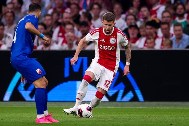 AMSTERDAM, NETHERLANDS - JULY 30: Caio Henrique of AFC Ajax dribbles with the ball during the UEFA Conference League 2026 27 second qualifying round second leg match between AFC Ajax and at Johan Cruijff Arena on July 30, 2026 in Amsterdam, Netherlands.  Copyright: xRenexNijhuis MBxMediax