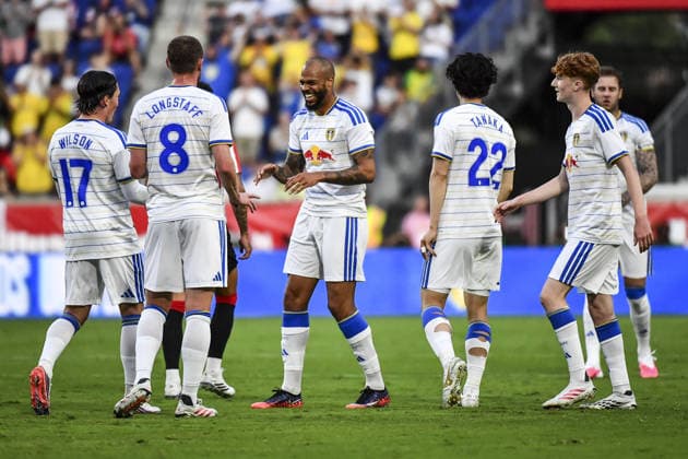 Lukas Nmecha (Leeds United) celebrates after his goal during the pre-season friendly match between Sunderland AFC and Leeds United at Sports Illustrated Stadium on July 30, 2026 in Harrison, NJ, United States.  Copyright: xRebekahxWynkoopx xSPPx Sportspressphoto_SPR198694