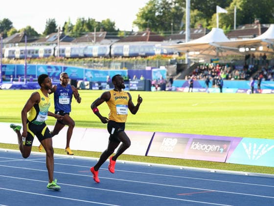 July 30, 2026, Glasgow, Scotland, Great Britain: JOSEPH PAUL AMOAH of Ghana and JEVAUGHN POWELL of Jamaica in the Athletics Men s 200m Semi Final of the Commonwealth Games Glasgow 2026 at the Scotstoun Stadium in Glasgow, Scotland. Commowealth Games 2026: Athletics  - ZUMAc179 20260730_zep_c179_072 Copyright: xMickaelxChavetx