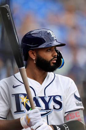 July 30, 2026, St. Petersburg, Florida, USA: Tampa Bay Rays third baseman Junior Caminero (13) waits in the on deck circle during an MLB, Baseball Herren, USA game against the Texas Rangers on July 30, 2026 at Tropicana Field. The Rays beat the Rangers 3-2 and won the series. St. Petersburg USA - ZUMAh180 20260730_zsp_h180_022 Copyright: xKimxHukarix