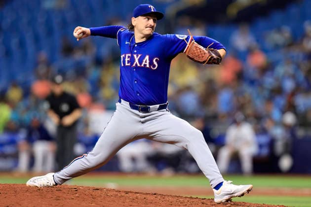 July 30, 2026, St. Petersburg, Florida, USA: Texas Rangers pitcher Peyton Gray (75) delivers a pitch during an MLB, Baseball Herren, USA game against the Tampa Bay Rays on July 30, 2026 at Tropicana Field. The Rays beat the Rangers 3-2 and won the series. St. Petersburg USA - ZUMAh180 20260730_zsp_h180_039 Copyright: xKimxHukarix