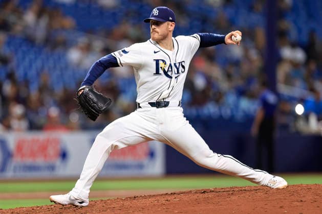 July 30, 2026, St. Petersburg, Florida, USA: Tampa Bay Rays pitcher Cam Booser (62) delivers a pitch during an MLB, Baseball Herren, USA game against the Texas Rangers on July 30, 2026 at Tropicana Field. The Rays beat the Rangers 3-2 and won the series. St. Petersburg USA - ZUMAh180 20260730_zsp_h180_047 Copyright: xKimxHukarix