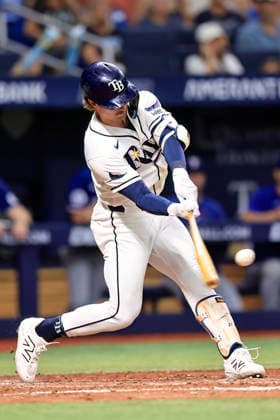 July 30, 2026, St. Petersburg, Florida, USA: Tampa Bay Rays left fielder Jonny DeLuca (21) flies out to right field during an MLB, Baseball Herren, USA game against the Texas Rangers on July 30, 2026 at Tropicana Field. The Rays beat the Rangers 3-2 and won the series. St. Petersburg USA - ZUMAh180 20260730_zsp_h180_071 Copyright: xKimxHukarix