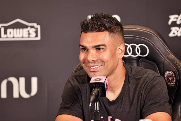 July 30, 2026, Miami, Florida, USA: Brazilian midfielder Casemiro speaks at a press conference, PK, Pressekonferenz after he was officially introduced as Inter Miami s new signing during an event at NU Stadium in Miami, Florida, Soccer 2026: Casemiro Press Conference.  - ZUMAa257 20260730_zsp_a257_032 Copyright: xChrisxArjoonx
