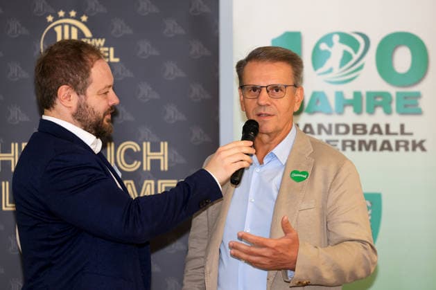 HANDBALL - HBL, Kiel, training camp GRAZ,AUSTRIA,31.JUL.26 - HANDBALL - HBL Handball-Bundesliga, THW Kiel, press conference, PK, Pressekonferenz Image shows host Philipp Jocham and vice president Prettenthaler (STHV).  GEPAxpictures xMarioxBuehner-Weinrauch