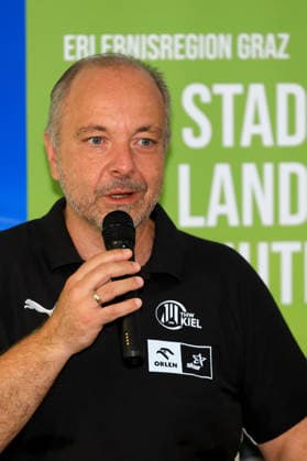 HANDBALL - HBL, Kiel, training camp GRAZ,AUSTRIA,31.JUL.26 - HANDBALL - HBL Handball-Bundesliga, THW Kiel, press conference, PK, Pressekonferenz Image shows press officer Christian Robohm (Kiel).  GEPAxpictures xMarioxBuehner-Weinrauch