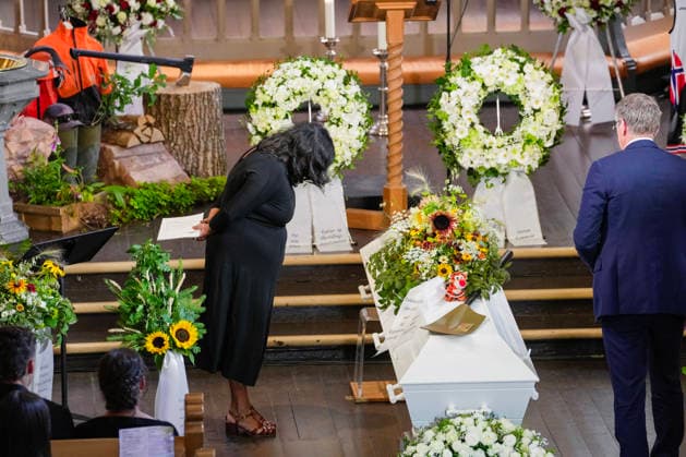 Funeral for rower Olaf Tufte Horten 20260731. Minister of Culture and Equality Lubna Jaffery (Ap) gives a memorial speech during Olaf Karl Tufte s funeral in Horten Church on Friday. Photo: Terje Bendiksby NTB POOL Horten Norway EDITORIAL USE ONLY. RESTRICTED USE FOR BETTING COMPANIES Ref:_SPO8M0IiIYuexE.jpg *** Funeral for rower Olaf Tufte, Horten, July 31, 2026. Minister of Culture and Equality Lubna Jaffery (Ap) delivers a eulogy during Olaf Karl Tufte’s funeral at Horten Church on Friday. Photo: Terje Bendiksby, NTB POOL, Horten, Norway. EDITORIAL USE ONLY. RESTRICTED USE FOR BETTING COMPANIES  Copyright: xTerjexBendiksbyx xNTBx