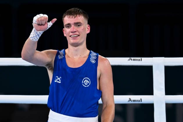COM26 BOXING, Jacob Cassar of Australia (blue) celebrates winning the Men™s 65kg Semi-Final Bout of the Glasgow 2026 Commonwealth Games at SEC Centre in Glasgow, Scotland, Friday, July 31, 2026. ( NO ARCHIVING, EDITORIAL USE ONLY Glasgow Scotland United Kingdom  Copyright: xLUKASxCOCHx 20260731149199679964