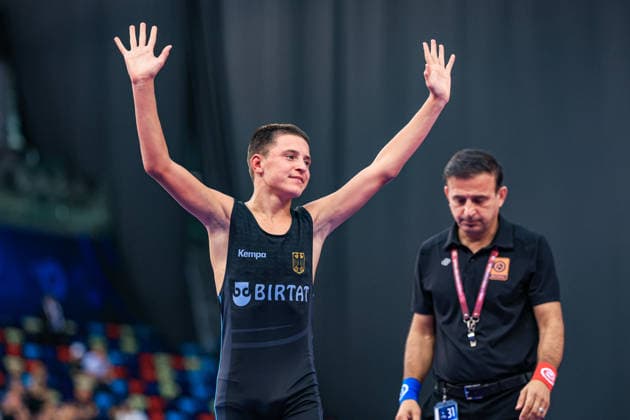 U17, U 17 Wrestling World Championships 48kg FS - Bogdan Sapojnic (GER) *** U17 Wrestling World Championships, 48 kg Freestyle: Bogdan Sapojnic (GER) Copyright: xUnitedxWorldxWrestlingx xAmirrezx UWW-U17-WC-BAKU-2026