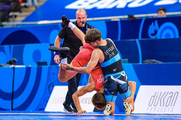U17, U 17 Wrestling World Championships 55kg FS - Adrian Airich (GER) df. Patrik Vetrak (SVK) *** U17 Wrestling World Championships, 55 kg Freestyle: Adrian Airich (GER) def. Patrik Vetrak (SVK) Copyright: xUnitedxWorldxWrestlingx xAmirrezx UWW-U17-WC-BAKU-2026