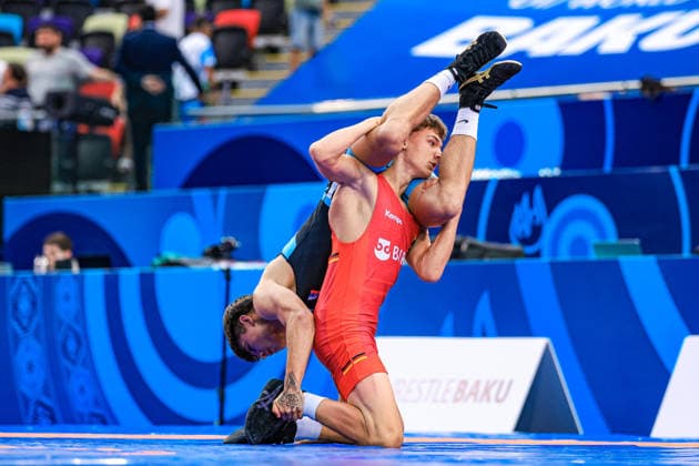 U17, U 17 Wrestling World Championships 55kg FS - Adrian Airich (GER) df. Patrik Vetrak (SVK) *** U17 Wrestling World Championships, 55kg Freestyle: Adrian Airich (GER) def. Patrik Vetrak (SVK) Copyright: xUnitedxWorldxWrestlingx xAmirrezx UWW-U17-WC-BAKU-2026
