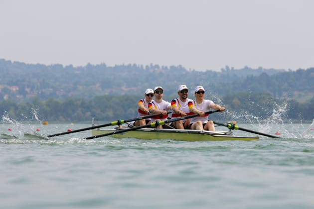 Sport Bilder des Tages RECORD DATE NOT STATED 31st July 2026; Lake Varese, Varese, Lombardy, Italy; 2026 European Rowing Championships, Day One; Heat; PR3 Mixed Coxed Four (PR3 Mix4+); Germany AnthonyxBenoit
