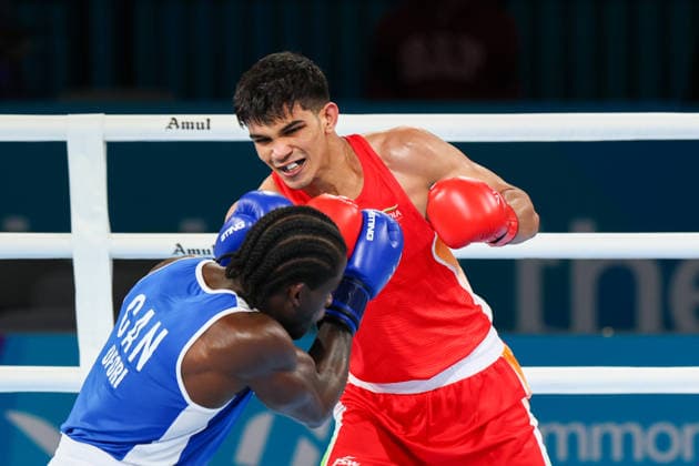 RECORD DATE NOT STATED 31st July 2026; Glasgow, Scotland; 2026 Commonwealth Games, Day Nine; Mens 80kg Boxing Semi Finals, Ankush Ankush (IND) in red against Joshua Ofori (CAN) in blue RogerxEvans