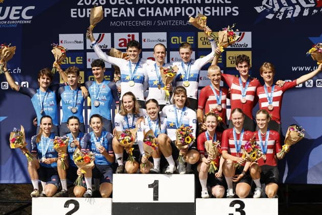 Sport Bilder des Tages 31.07.2026, Monteceneri, Monte Ceneri, 2026 UEC MTB European Championship, EM, Europameisterschaft XCR Team Relay s Final (cross country team relay), Italy 2nd place and silver medal, Switzerland 1st place, European Champion and gold medal and Denmark 3rd place and bronze medal Monteceneri Monte Ceneri Ticino Switzerland *** July 31, 2026, Monteceneri, Monte Ceneri, 2026 UEC MTB European Championship XCR Team Relay Final—cross-country team relay, Italy: 2nd place and silver medal; Switzerland: 1st place, European Champion, and gold medal; Denmark: 3rd place and bronze medal. Monteceneri, Monte Ceneri, Ticino, Switzerland Copyright: xJustPictures.ch FrancescoxMinghettix jp-en-FrMi-_NG_1107