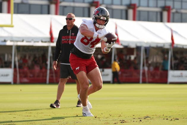 July 31, 2026: Tampa Bay Buccaneers tight end Bauer Sharp (84) during training camp at AdventHeath Training Center in Tampa, FL. Taylor McFee CSM Tampa USA - ZUMAc04_ 20260731_zma_c04_023 Copyright: xTaylorxMcfeex