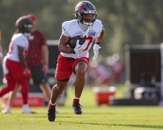 July 31, 2026: Tampa Bay Buccaneers running back Josh Williams (18) during training camp at AdventHeath Training Center in Tampa, FL. Taylor McFee CSM Tampa USA - ZUMAc04_ 20260731_zma_c04_037 Copyright: xTaylorxMcfeex