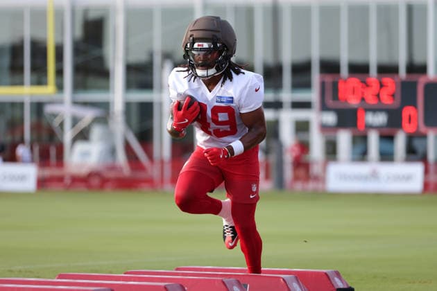 July 31, 2026: Tampa Bay Buccaneers running back Kadarius Calloway (49) during training camp at AdventHeath Training Center in Tampa, FL. Taylor McFee CSM Tampa USA - ZUMAc04_ 20260731_zma_c04_040 Copyright: xTaylorxMcfeex