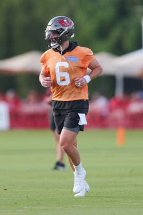 July 31, 2026: Tampa Bay Buccaneers quarterback Baker Mayfield (6) during training camp at AdventHeath Training Center in Tampa, FL. Taylor McFee CSM Tampa USA - ZUMAc04_ 20260731_zma_c04_076 Copyright: xTaylorxMcfeex