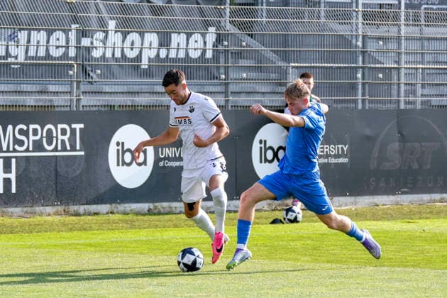 v.li.: David Mamutovic (SVS, 7), Maiko Rene Hertel (TSG, 18), Zweikampf, Spielszene, Duell, duel, tackle, tackling, Dynamik, Action, Aktion, 31.07.2026, Sandhausen (Deutschland), Fussball, bfv-Verbandspokal, 3. Runde, SV Sandhausen - TSG 1862 09 Weinheim *** From left: David Mamutovic (SVS), 7, Maiko Rene Hertel (TSG), 18, tackle, game scene, duel, tackle, tackling, dynamic, action, 07 31 2026, Sandhausen, Germany, soccer, bfv Association Cup, 3rd round, SV Sandhausen vs. TSG 1862 09 Weinheim xozx
