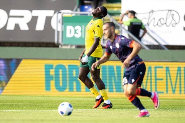 SITTARD , 31-07-2026 , Fortuna Sittard Stadium , pre season 2026 2027 , Dutch Eredivisie , football , friendly match between Fortuna Sittard and Apoel Nicosia , picture shows Fortuna Sittard player Lequincio Zeefuik disappointed Fortuan Sittard - Apoel Nicosia (friendly)  x205353509x Copyright: