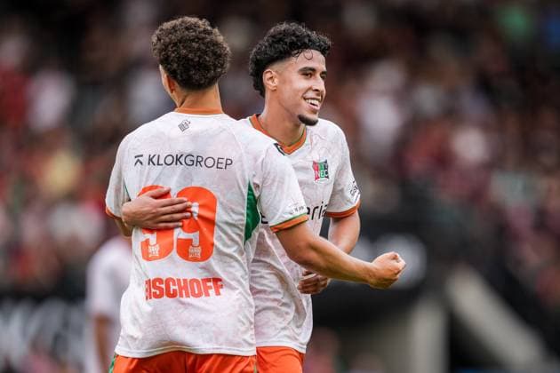 NIJMEGEN , 31-07-2026 , Stadium De Goffert , season 2026 2027 , Dutch pre season football , match between NEC Nijmegen and Sevilla FC , picture shows NEC Nijmegen player Sami Ouaissa after he scores the 1-0 NEC - Sevilla (friendly)  x205353631x Copyright: