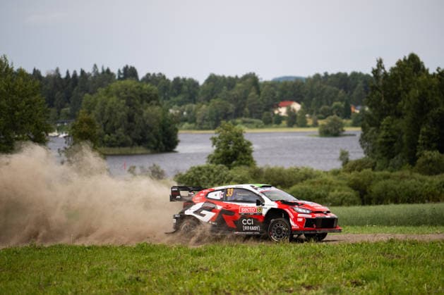 IPA87141805 - Driver Elfyn Evans and co-driver Scott Martin of the Toyota Gazoo Racing WRT team, driving a Toyota GR Yaris Rally1, are in second place on the second day of the race during the FIA World Rally Championship WRC, Motorsport Rallye, WM Secto Rally Finland 2026 on June 31, 2026, in Jyväskylä, Finland.  Copyright: xLucaxBarsali IPAxSportx xx 87141805