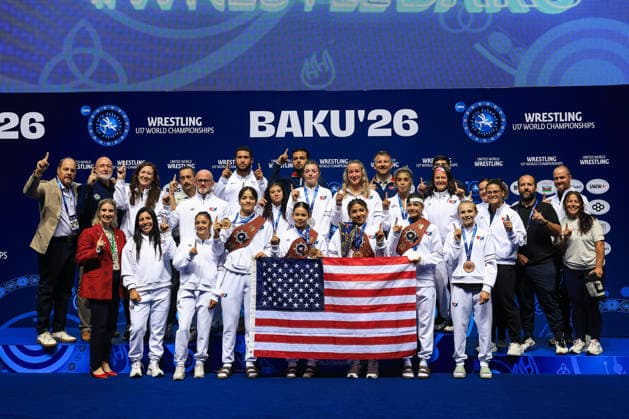 U17, U 17 Wrestling World Championships Podium Team WW - Gold: United States America *** U17 Wrestling World Championships Podium: Team WW Gold, United States of America Copyright: xUnitedxWorldxWrestlingx xAmirrezx UWW-U17-WC-BAKU-2026
