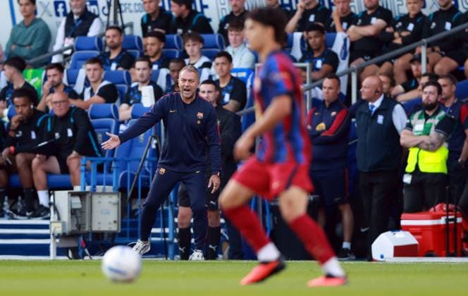 Barcelona manager Hansi Flick Brimingham City v FC Barcelona, Barca Pre Season Friendly, Football, St Andrew s at Knighthead Park, Birmingham, UK - 31 Jul 2026Birmingham St Andrew s at Knighthead Park United Kingdom EDITORIAL USE ONLY No use with unauthorised audio, video, data, fixture lists, club league logos or live services. Online in-match use limited to 120 images, no video emulation. No use in betting, games or single club league player publications.  Copyright: xKieranxMcManus Shutterstockx 17024229t
