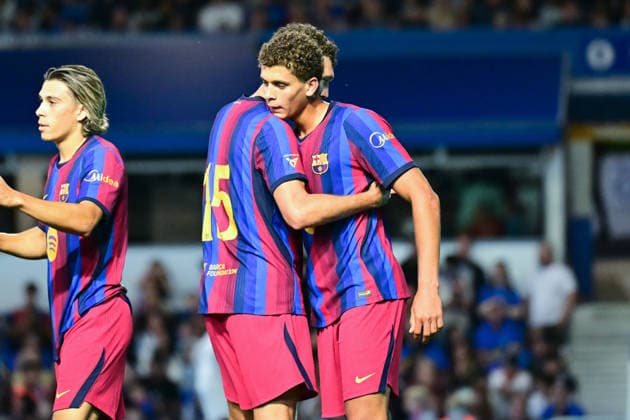 Birmingham City v Barcelona, Pre-Season Friendly GOAL FC Barcelona, Barca forward Hazma Abdelkarim (9) scores a goal and celebrates with FC Barcelona defender Andreas Christensen (15) 1-2 during the Pre-Season Friendly match between Birmingham City and Barcelona at the St Andrew s @ Knighthead Park, Birmingham, UK on 31 July 2026. Birmingham St Andrew s @ Knighthead Park West Midlands UK Editorial use only , Copyright: xDennisxGoodwinx PSI-24614-0016