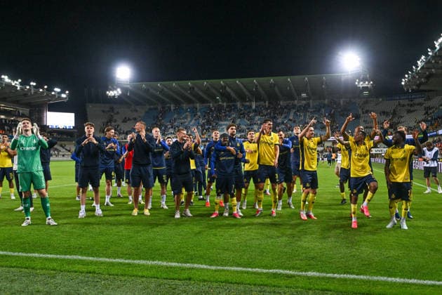 260731 Club Brugge vs Royale Union Saint-Gilloise players of Union celebrate after winning during the Supercup soccer game ahead of the Jupiler Pro League season 2026 - 2027 between Club Brugge KV and Royale Union Saint-Gilloise on July 31 , 2026 in Brugge, Belgium. (Photo by David Catry Isosport) Brugge Belgium  Copyright: xDavidxCatryx 20260731DC2_3729