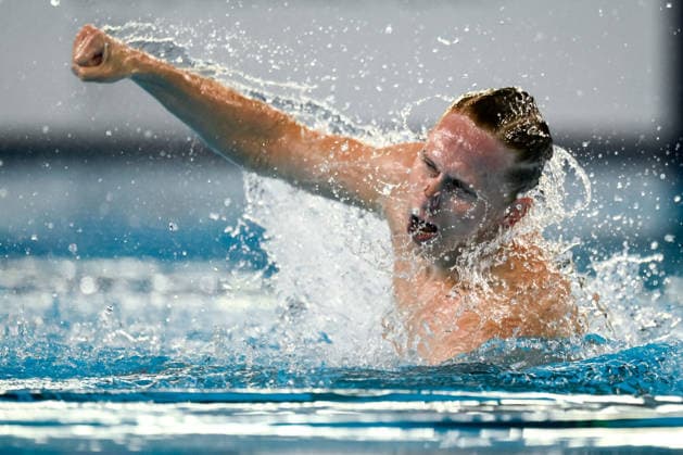Zakhar Trofimov Neutral Athlete B competes in the artistic swimming Solo Tech Men Final during the European Aquatics Championships at the Olympic Aquatic Center in Paris (France), July 31, 2026. Andrea Staccioli