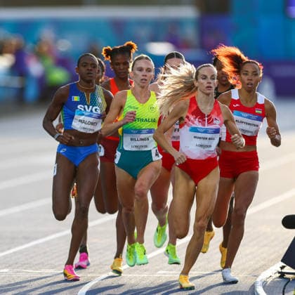 RECORD DATE NOT STATED 31st July 2026; Glasgow, Scotland; 2026 Commonwealth Games, Day Nine; Scotstoun Stadium Athletics, Womens 800m Final, Georgia Hunter Bell (ENG) leads the field after the first lap RogerxEvans
