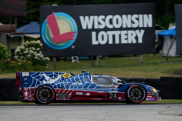 July 31, 2026, Elkhart Lake, Wisconsin, USA: The 24 WRT BMW M GTP, with the special Spider Man movie livery, driven by Sheldon van der Linde and Dries Vanthoor, during Free Practice 1 at Road America in Elkhart Lake, Wisconsin. Elkhart Lake USA - ZUMAd212 20260731_zsp_d212_019 Copyright: xRichardxDolex