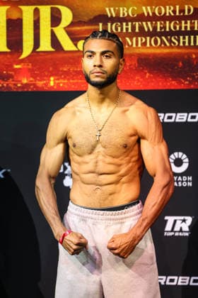 July 31, 2026: Lightweight Raymond Muratalla on stage during weigh-ins for the Roach Jr. vs Zepeda event at the Skybox Lounge inside the Virgin Hotels on July 31, 2026 in Las Vegas, NV. CSM. Las Vegas United States of America - ZUMAc04_ 20260731_zma_c04_229 Copyright: xChristopherxTrimx