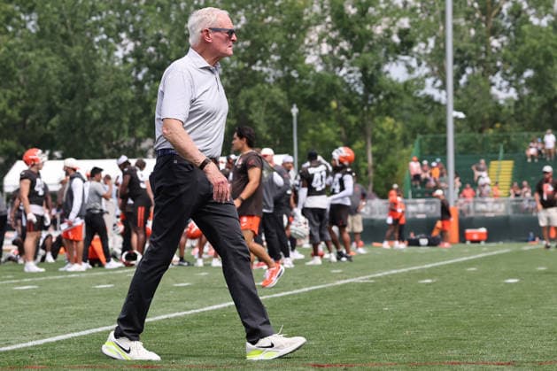 Cleveland Browns owner Jimmy Haslam, walks around training camp in Berea, Ohio on Friday July 31, 2026.  CLE20260731102 AARONxJOSEFCZYK