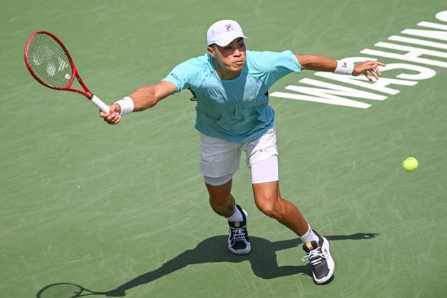 July 31, 2026, Washington, D.C, U.S: BRANDON NAKASHIMA hits a service return during his match against Alex de Minaur at the Rock Creek Tennis Center. Tennis 2026 - Mubadala Open  - ZUMAg196 20260731_zap_g196_016 Copyright: xKylexGustafsonx