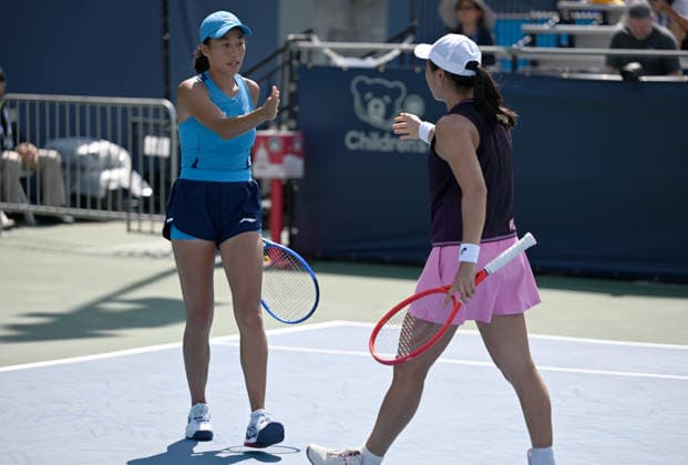 WASHINGTON, DC - JULY 31: Zhang Shuai of China and Janice Tjen of Indonesia compete in the Women s Double Semifinal match against Andreja Klepac of Slovenia and Makoto Ninomiya of Japan on day 5 of the Mubadala Citi DC Open 2026 at William H.G. FitzGerald Tennis Center on July 31, 2026 in Washington, DC.  Copyright: xChinaxNewsxServicex 111657536228