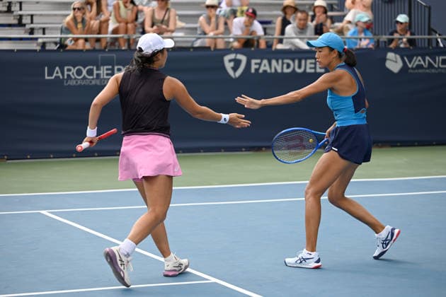 WASHINGTON, DC - JULY 31: Zhang Shuai of China and Janice Tjen of Indonesia compete in the Women s Double Semifinal match against Andreja Klepac of Slovenia and Makoto Ninomiya of Japan on day 5 of the Mubadala Citi DC Open 2026 at William H.G. FitzGerald Tennis Center on July 31, 2026 in Washington, DC.  Copyright: xChinaxNewsxServicex 111657536126