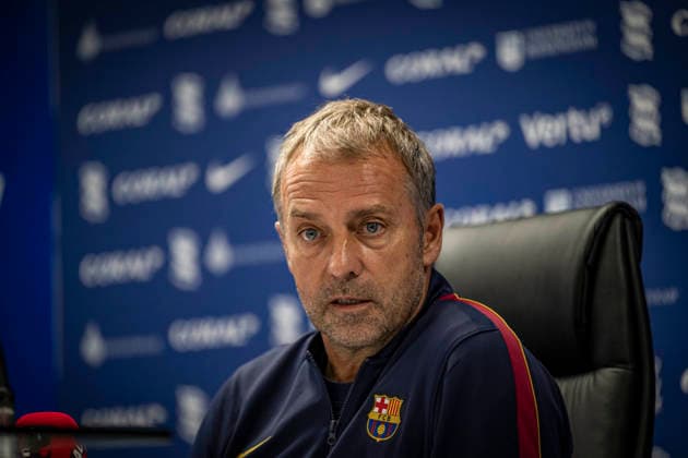 RECORD DATE NOT STATED 31st July 2026; St Andrews, Birmingham, West Midlands, England; Friendly Football, Birmingham City versus Barcelona; FC Barcelona, Barca Manager Hansi Flick answers questions from the media after the match GodfreyxPitt