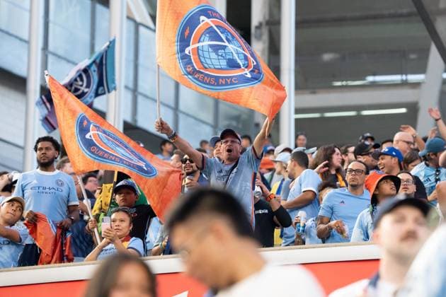 July 31, 2026, Bronx, New York, USA: Fans celebrate goal scored by Nicolas Fernandez Mercau (7) of NYCFC (not pictured) during Regular Season game between NYCFC and Toronto FC at Yankee stadium in New York, NY on July 31, 2026. Game ended in draw 1 - 1. Bronx USA - ZUMAr339 20260731_znp_r339_035 Copyright: xLevxRadinx