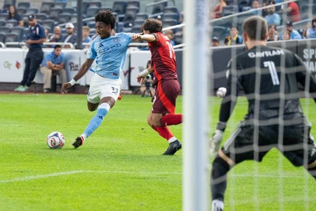 July 31, 2026, Bronx, New York, USA: Talles Magno (11) of NYCFC shoots on goal during Regular Season game between NYCFC and Toronto FC at Yankee stadium in New York, NY on July 31, 2026. Game ended in draw 1 - 1. Bronx USA - ZUMAr339 20260731_znp_r339_038 Copyright: xLevxRadinx