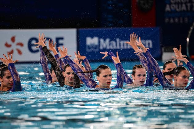 European Swimming Championships 2026 - synchronized swimming, Synchronschwimmen Duet - Saint Denis Opening Ceremony during the European Swimming Championships synchronized swimming duet at the Aquatic Olympic Center in Saint Denis, near Paris, Frannce on July 31, 2026. Photo by Tomas Stevens ABACAPRESS.COM Saint-Denis France  Copyright: xStevensxTomas ABACAx