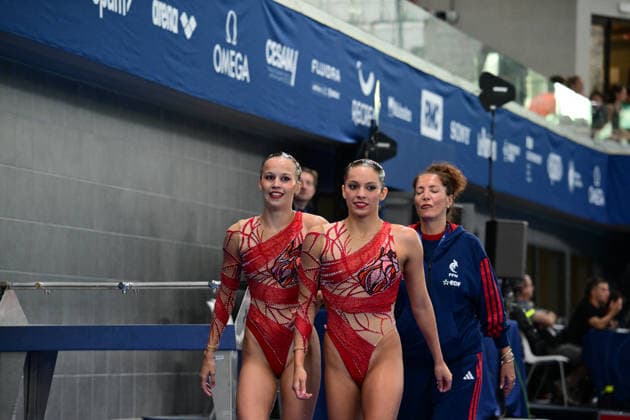 European Swimming Championships 2026 - synchronized swimming, Synchronschwimmen Duet - Saint Denis Laelys Alavez and Romane Lunel from France during the European Swimming Championships synchronized swimming duet at the Aquatic Olympic Center in Saint Denis, near Paris, Frannce on July 31, 2026. Photo by Tomas Stevens ABACAPRESS.COM Saint-Denis France  Copyright: xStevensxTomas ABACAx