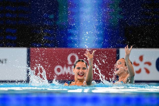 European Swimming Championships 2026 - synchronized swimming, Synchronschwimmen Duet - Saint Denis Julie Lewczyszynova and Sofie Schindlerova during the European Swimming Championships synchronized swimming duet at the Aquatic Olympic Center in Saint Denis, near Paris, Frannce on July 31, 2026. Photo by Tomas Stevens ABACAPRESS.COM Saint-Denis France  Copyright: xStevensxTomas ABACAx