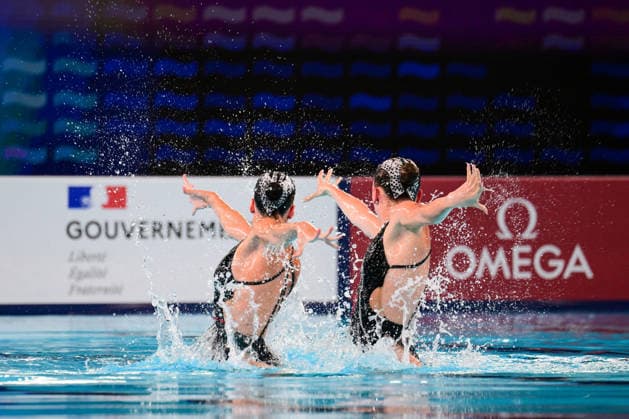 European Swimming Championships 2026 - synchronized swimming, Synchronschwimmen Duet - Saint Denis Lilou Lluis Valette and Iris Tio Casas from Spain during the European Swimming Championships synchronized swimming duet at the Aquatic Olympic Center in Saint Denis, near Paris, Frannce on July 31, 2026. Photo by Tomas Stevens ABACAPRESS.COM Saint-Denis France  Copyright: xStevensxTomas ABACAx