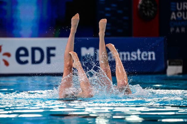 European Swimming Championships 2026 - synchronized swimming, Synchronschwimmen Duet - Saint Denis Lilou Lluis Valette and Iris Tio Casas from Spain during the European Swimming Championships synchronized swimming duet at the Aquatic Olympic Center in Saint Denis, near Paris, Frannce on July 31, 2026. Photo by Tomas Stevens ABACAPRESS.COM Saint-Denis France  Copyright: xStevensxTomas ABACAx