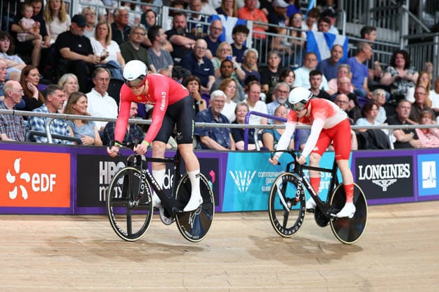 Glasgow 2026 Commonwealth Games Picture by Alex Whitehead SWpix.com - 01 08 2026 - Glasgow 2026 Commonwealth Games - Track cycling, Rad, Radsport, Bahnrad, Bahn and Para Track Cycling - Sir Chris Hoy Velodrome, Glasgow, Scotland - Men s Sprint 1 8 Finals - Ioan Hepburn of Wales, Harry Ledingham-Horn of England Glasgow Sir Chris Hoy Velodrome Scotland Copyright: x xSWpix.comx(t axPhotographyxHubxLtd)xAlexxWhitehead SWpix.comx SWP-3030-16976